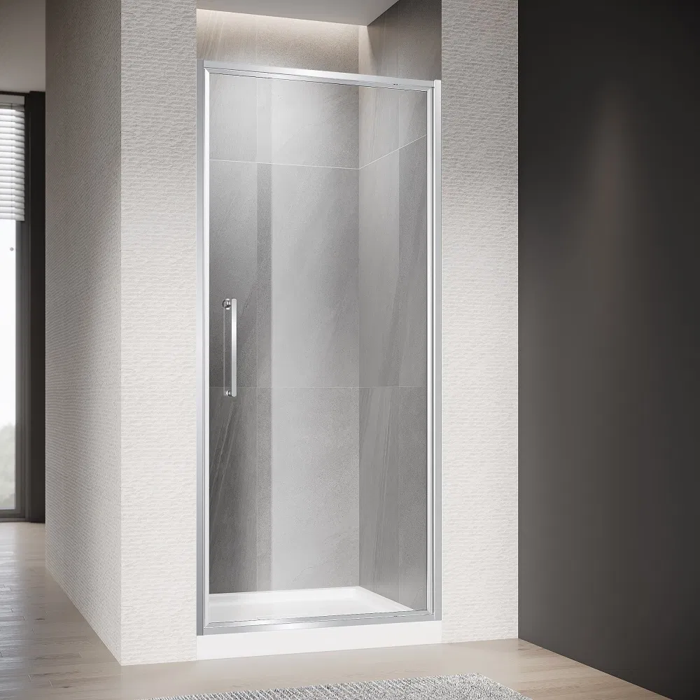 6mm 8mm Tempered Glass Straight Shower Room Chrome Aluminum Frame Single Pivot Shower Door