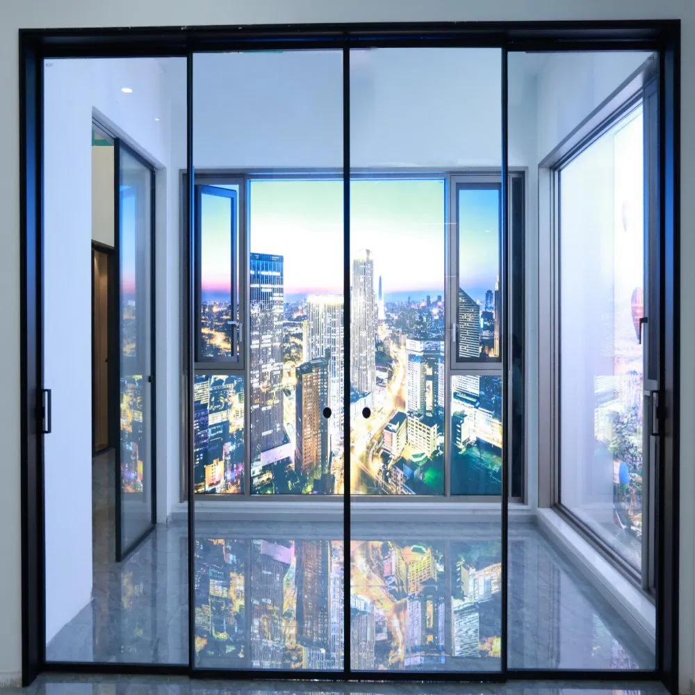Energy Efficient Interior Exterior Aluminum Aluminium Automatic Sliding Slide Door with Soundproof Heat Insulation Glass for Office Kithchen Garage