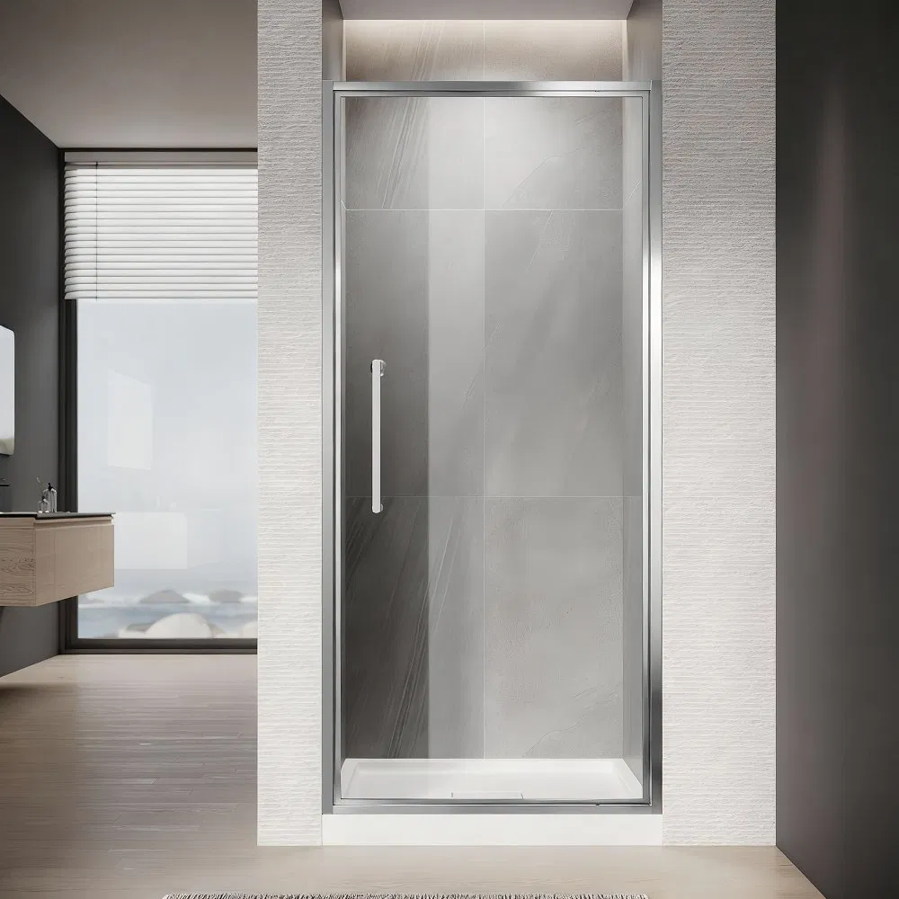 6mm 8mm Tempered Glass Straight Shower Room Chrome Aluminum Frame Single Pivot Shower Door