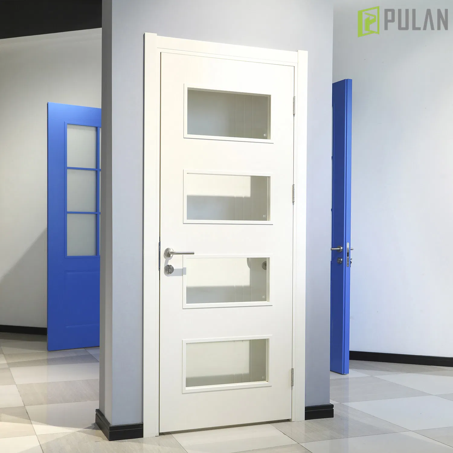 Modern Customized Soundproof PVC / Painted Finishing Extruded WPC Flush Door with Glass for Recoding Studios / Shop