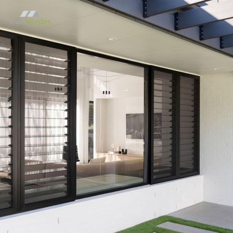 Multishades Minimalist Steel Security Metal Sliding Door Aluminum Interior OEM Chinese Factory Double Glazed Glass Apartment with Motorized Automatic Blinds