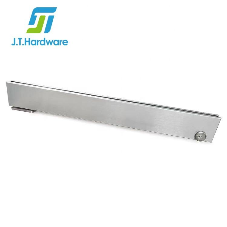 Frameless Building Hardware Heavy Duty Customized Aluminium Sidelite Panel Full Bottom Low Profile Patch Fittings Hydraulic Glass Door Rail 4" with Lock 35-3/4