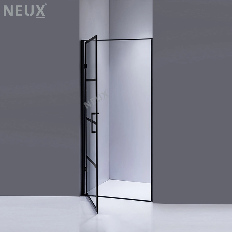 Modern Style Black Aluminum Frame Bathroom Glass Pivot Hinge Shower Doors (L5706)