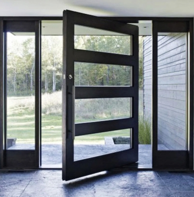 Front Entry Wood Color Aluminum Glass Pivot Door