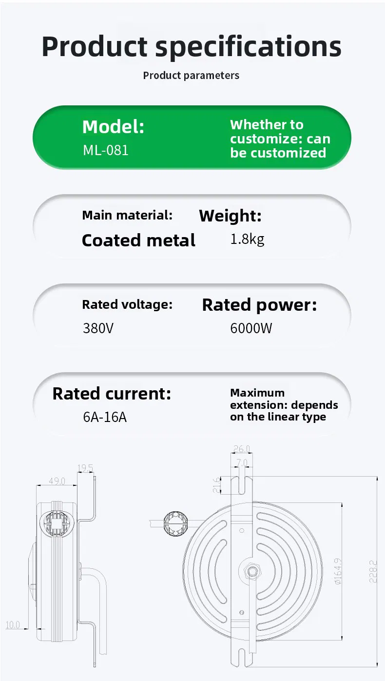 Rebobinador de Cabo Automático Retrátil Portátil para Extensão de Energia para Linhas de Produção de Fábrica e Estações de Trabalho Industriais