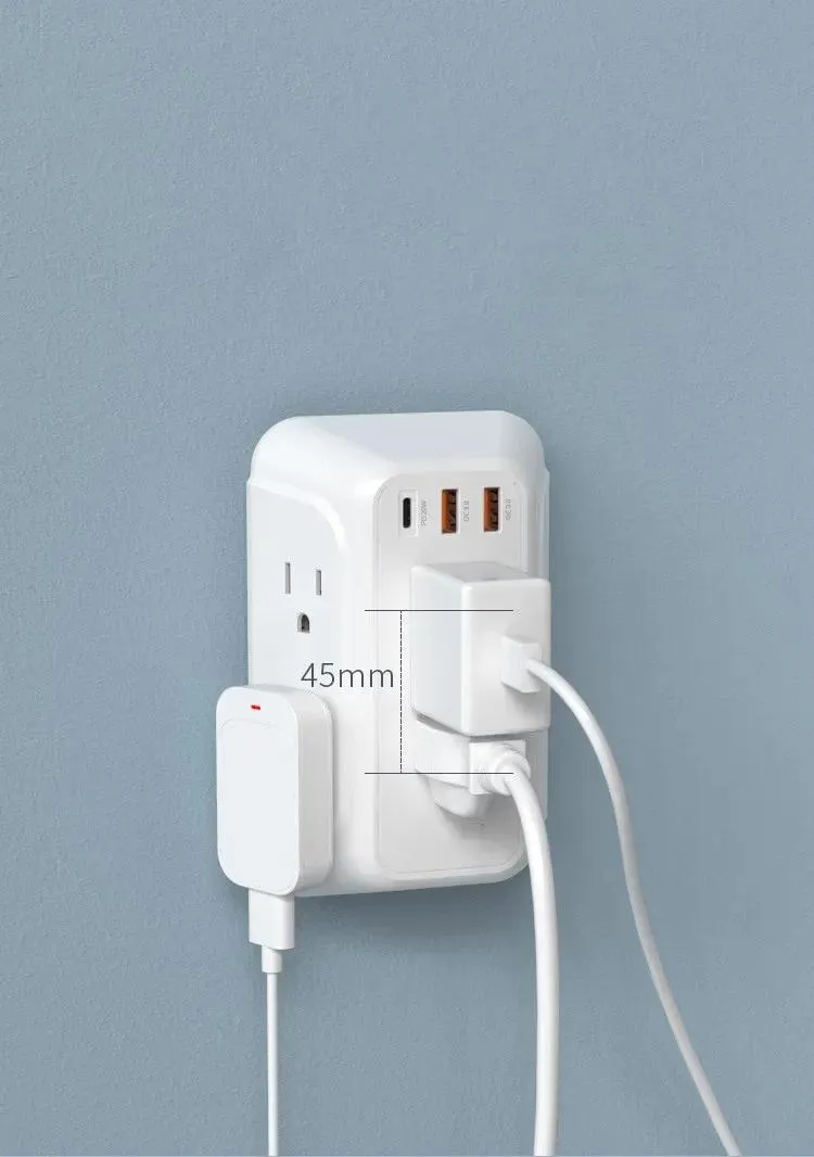Carregador de Parede Protetor contra Sobretensão 6 Extensor de Energia com 3 Portas de Carregamento USB Montar Régua de Energia Multi Plugue Soquete de Energia para Casa Viagem Escritório