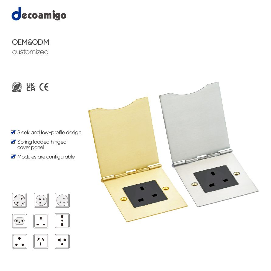 Caixa de Soquete de Chão Mini Flip-up Decoamigo Ouro Prata à Prova d'Água Tomada Elétrica
