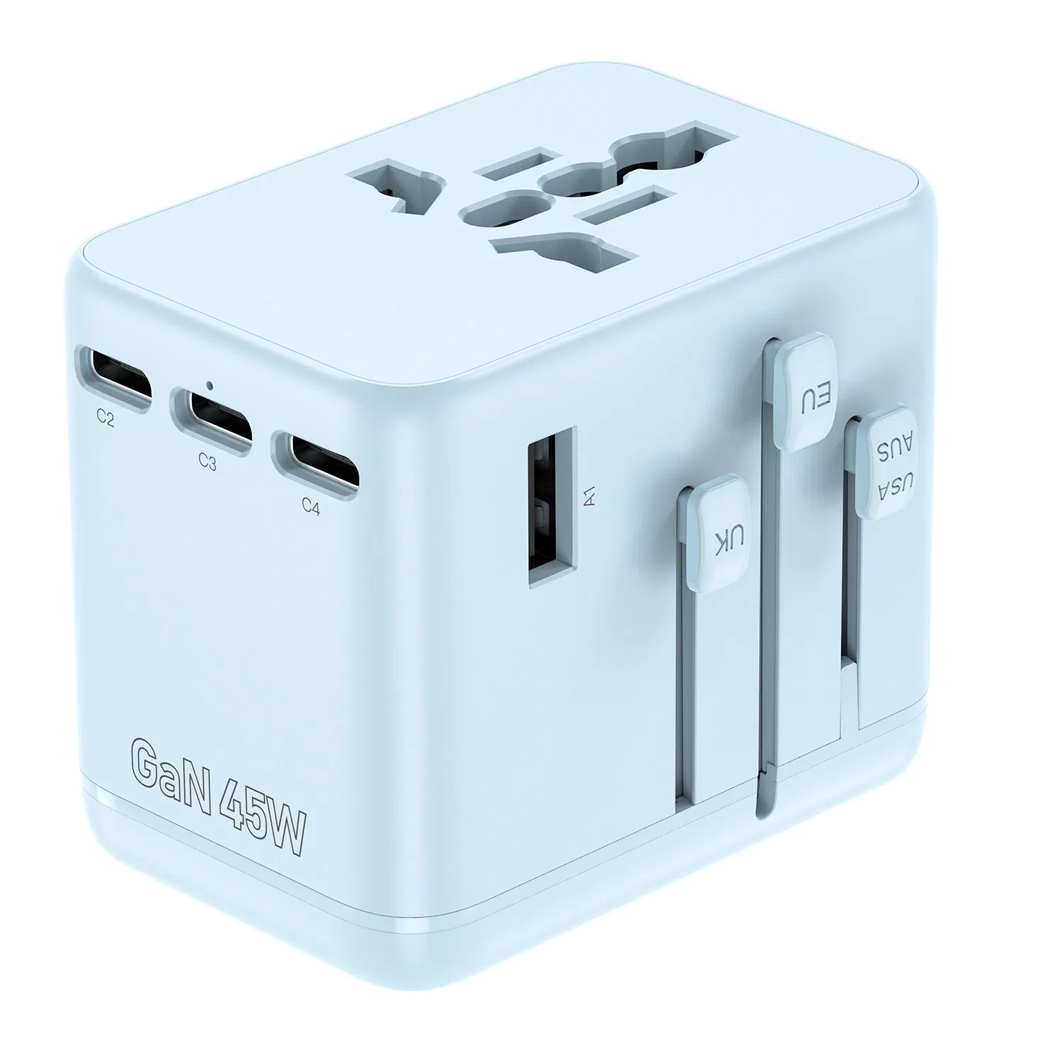 Adaptador de Viagem Multi Portas Tudo-em-Um 45W Carregamento Rápido GaN Soquete Universal Global