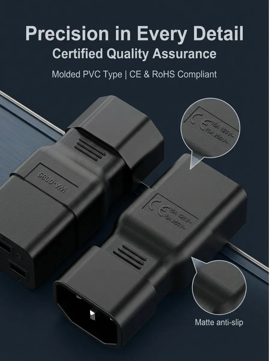 Adaptador AC IEC 320 C14 para C19, Conversor AC IEC 15A para 10A, 16A para 10A, Conector de Energia C19 16A para C14 10A para Pud UPS, Cor Preta