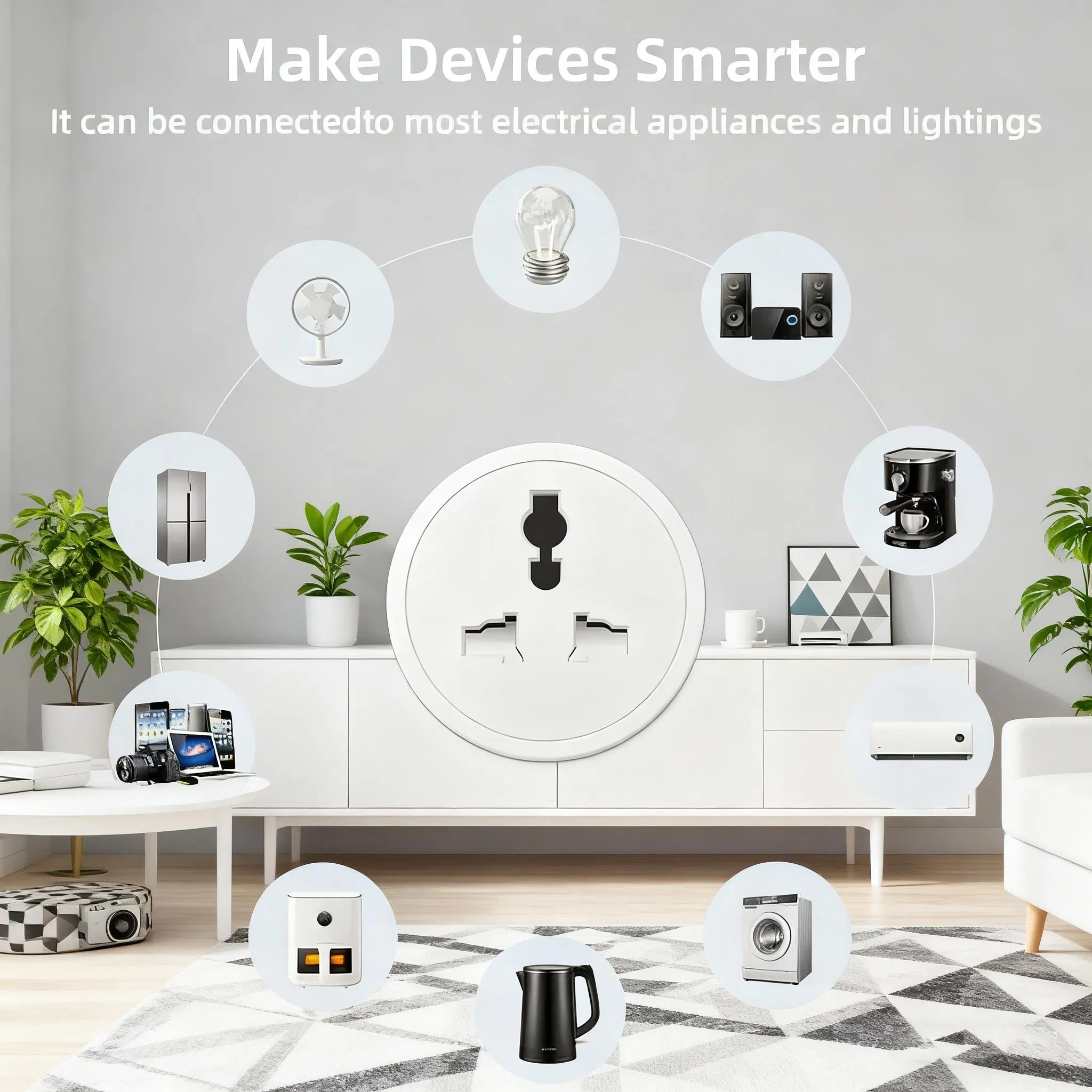 Adaptador de Plugue Inteligente Tuya Índia África do Sul para Tomada Universal Inteligente com Monitor de Energia Alexa Google, 6 Modos de Temporização, Controle em Grupo