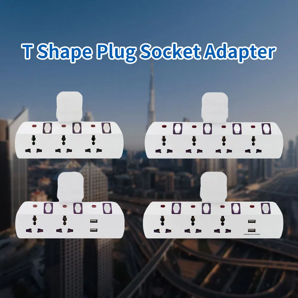 Adaptador de tomada universal em forma de T 3 com plugue do Reino Unido