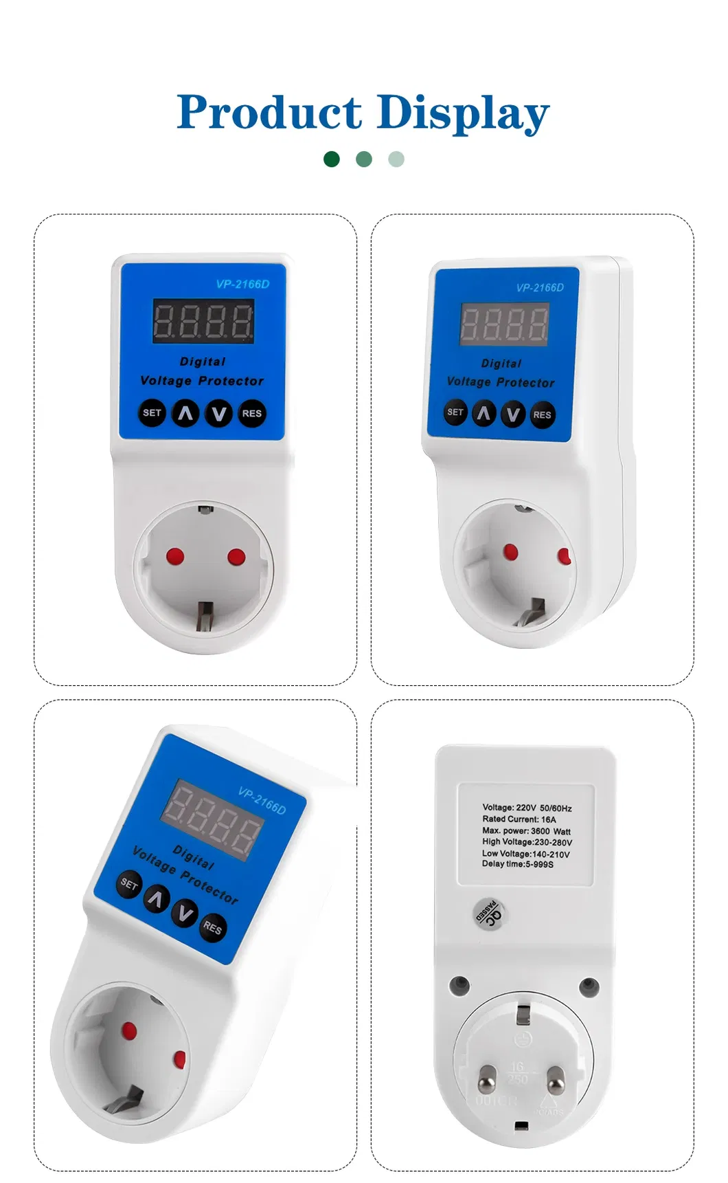 Protetor de Tensão e Corrente Automático Soquete AC 110V 220V Ajustável 16A Protetor de Surto de Energia Soquete Plugue EU