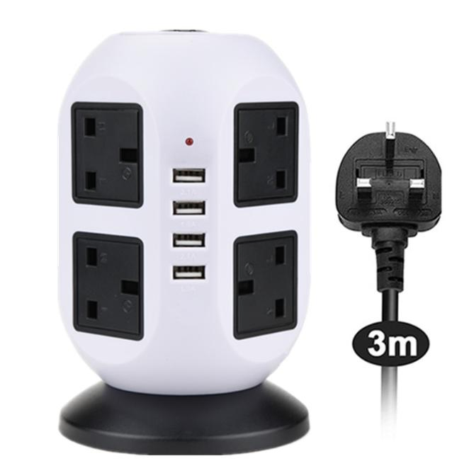 Protetor de Surto Torre de Tomadas 12 com Portas de Carregamento USB 5, Cabo de Extensão de 5.9 Pés, Branco