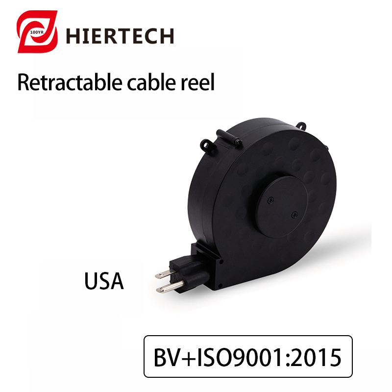 HIERTECH 1.9m Carretel Retrátil de Cabo de Extensão 6-9A Recolhedor de Cabo de Energia