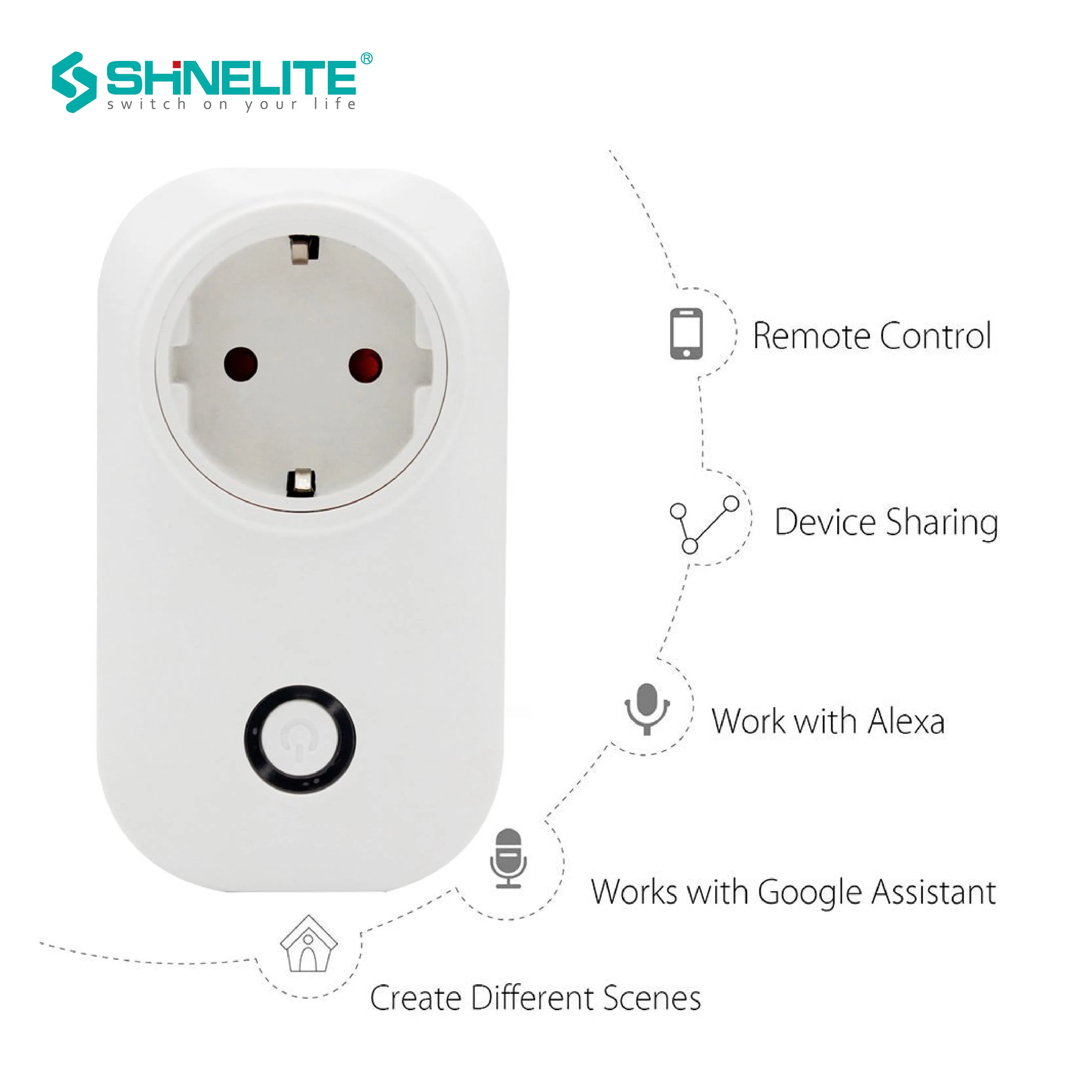 Plugue Inteligente WiFi Tipo EU de Parede AC 110-240V