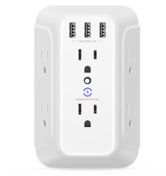 Carregador de Parede Protetor contra Sobretensão 6 Extensor de Energia com 3 Portas de Carregamento USB Montar Régua de Energia Multi Plugue Soquete de Energia para Casa Viagem Escritório