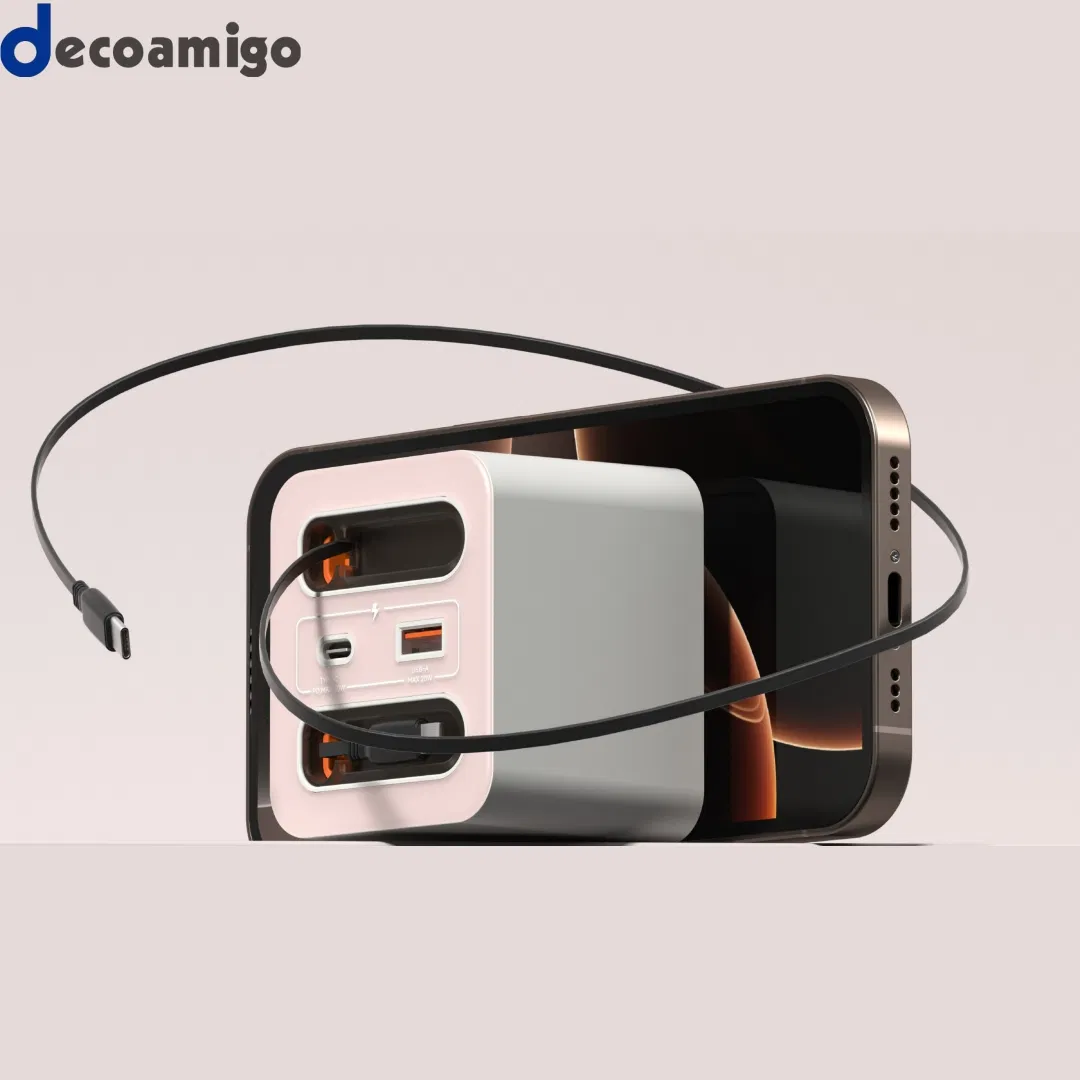 Decoamigo Inovador 2025 Soquete USB Multifuncional com Cabo de Carregamento 20W Painel de Tomada de Energia Tipo C para Parede