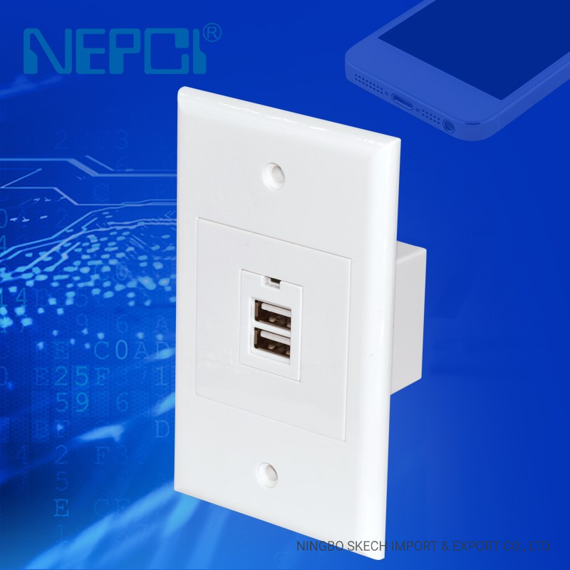 Módulo de Carregamento USB de Parede Tomada Dupla Porta Tipo-a DC5.0V /2.1A Soquete de Carregamento Rápido USB
