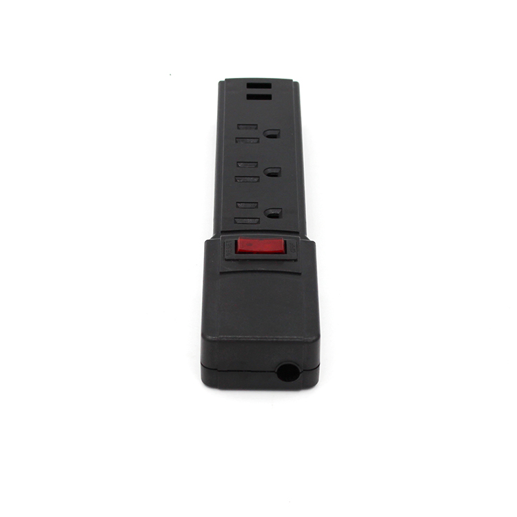 Protetor de Surto Bayu New Design Preto com Botão de Proteção Contra Sobrecarga Unidade de Energia Us 3-Outlets com Interruptor e USB para Móveis de Casa