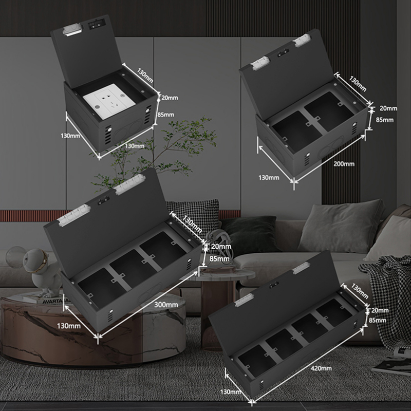 Caixa de Piso Oculta Recessada em Aço Inoxidável 4-Gang com Mecanismo de Altura Ajustável 86 Placa de Parede EU UK Universal de Tomada de Energia Elétrica CAT6 USB-C Dados