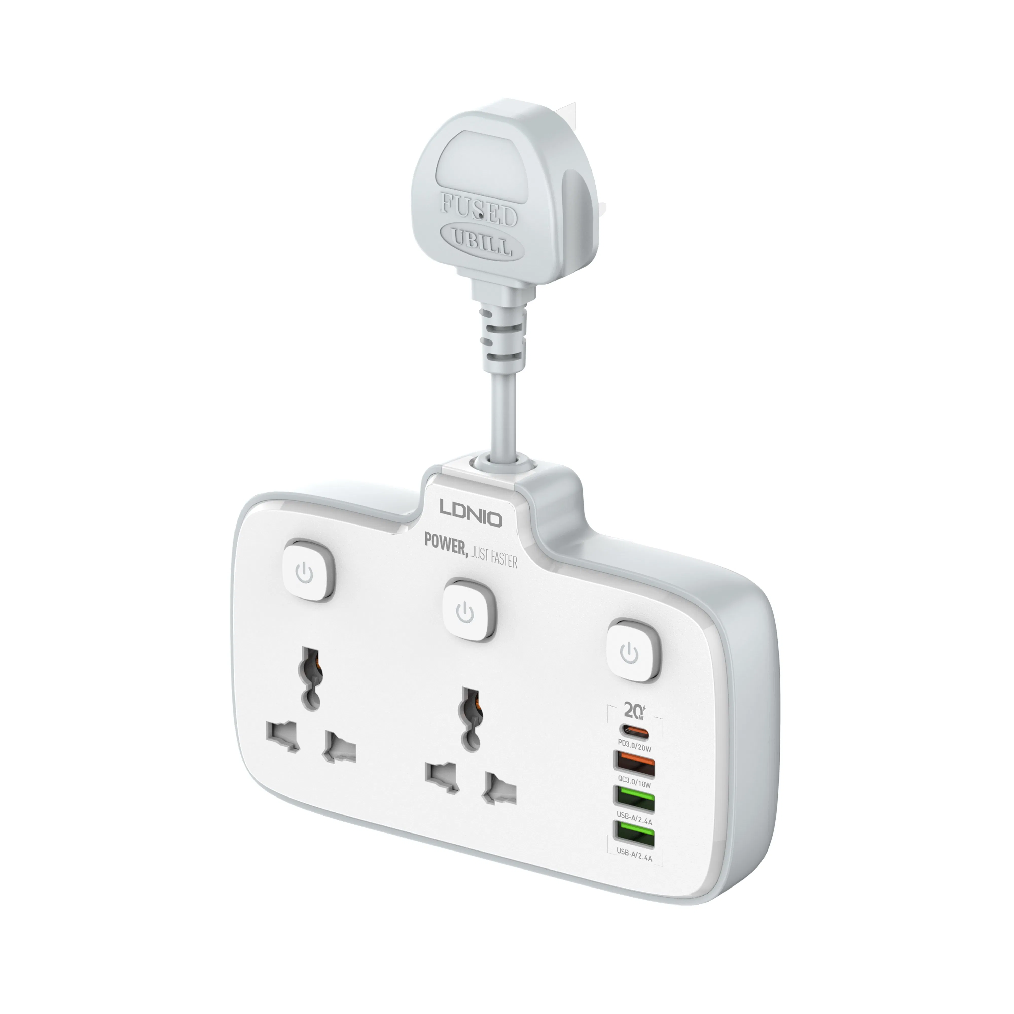 Ldnio Sc2413 Tomadas Universais 4 Portas USB de Carregamento Rápido para Celulares Carregador de Parede com Proteção contra Sobretensão Soquete de Extensão
