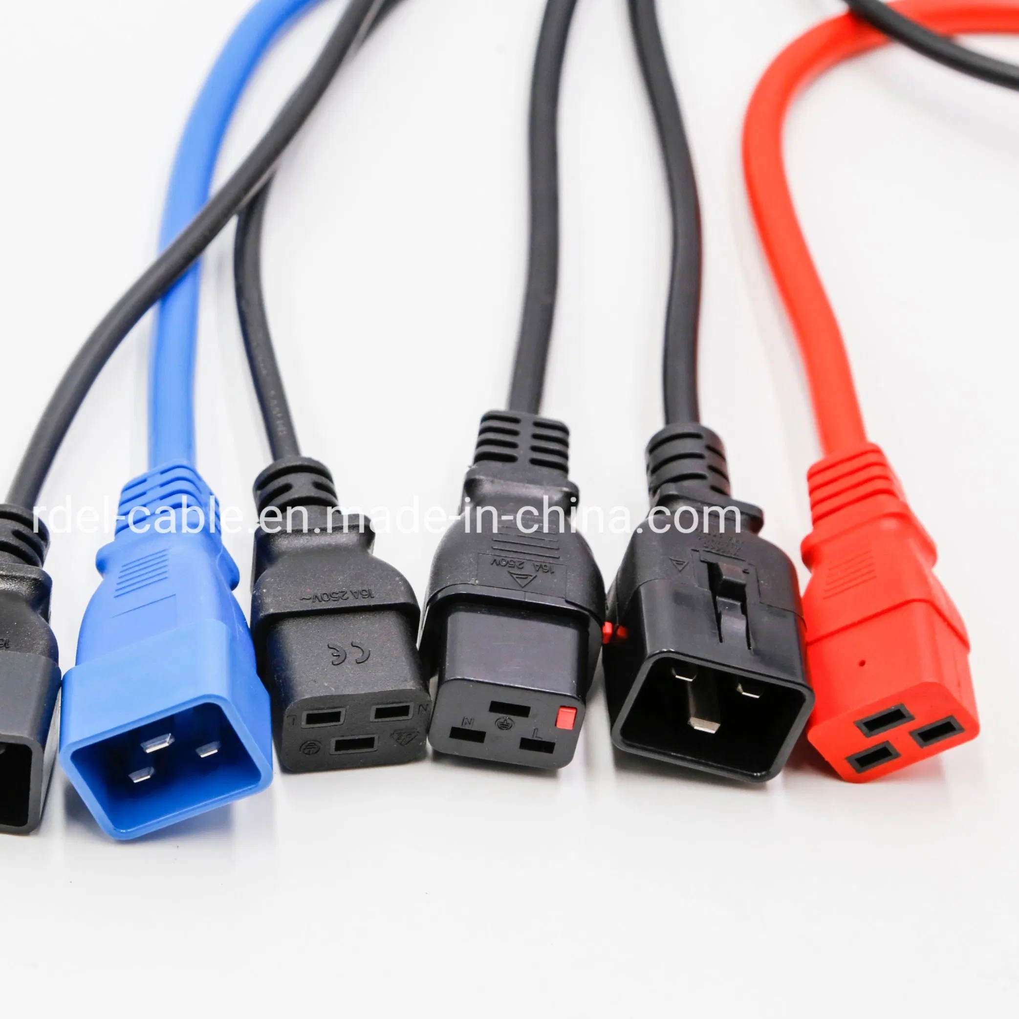 Cor Azul 220V Aprovação VDE IEC C19 C20 para C13 C14 Conector