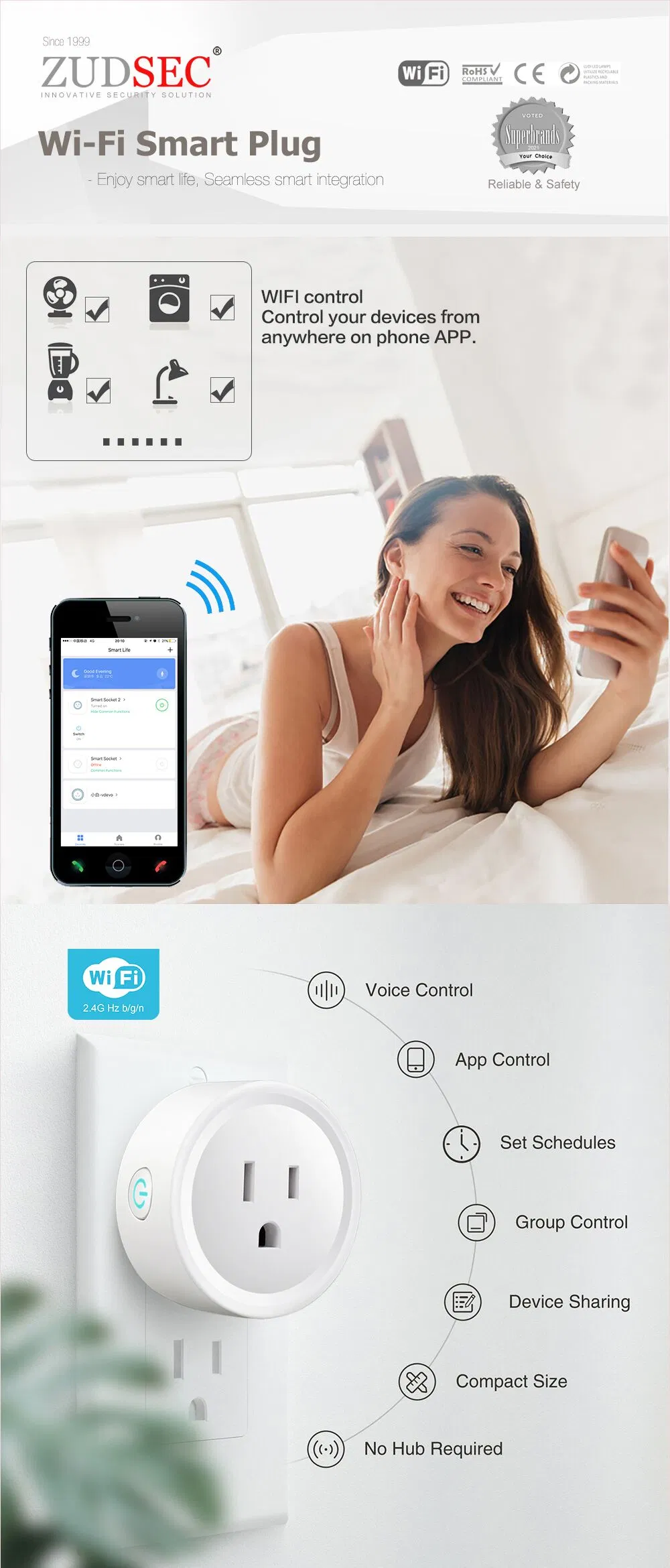 Tomada elétrica inteligente WiFi não aterrada para casa inteligente