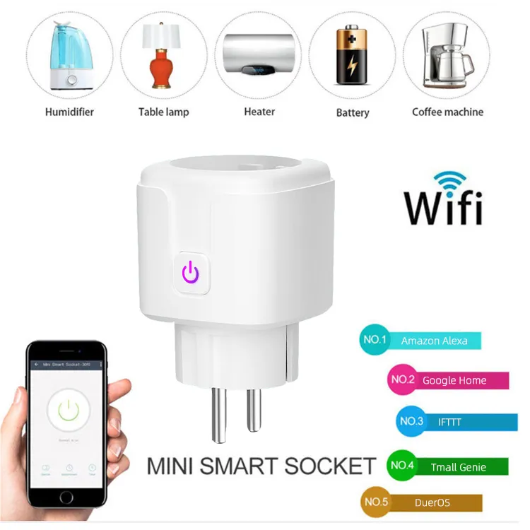 16A EU Google Home Tuya Tomada Inteligente de Parede Controle Remoto Mini WiFi Plugue Inteligente