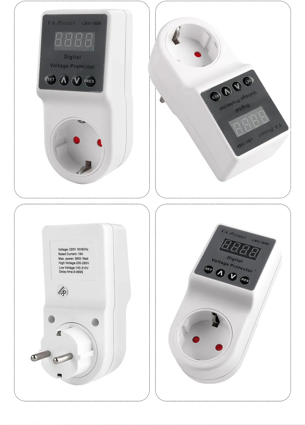 Protetor de Tensão e Corrente Automático Soquete AC 110V 220V Ajustável 16A Protetor de Surto de Energia Soquete Plugue EU