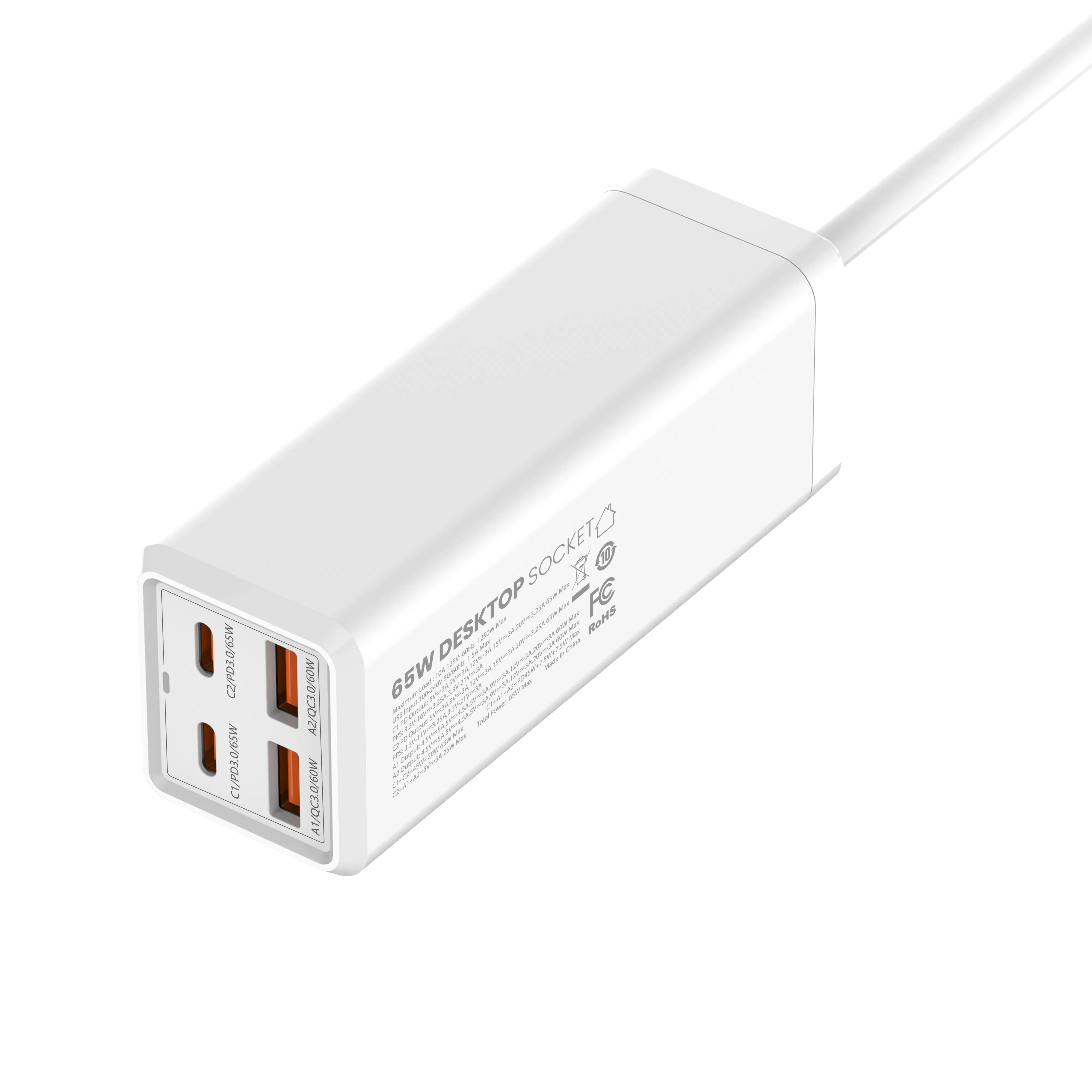 Ldnio Scw1418 com 65W Filtro de Linha de Alta Potência para Desktop - 2500W Filtro de Linha Elétrico com 4 Portas USB