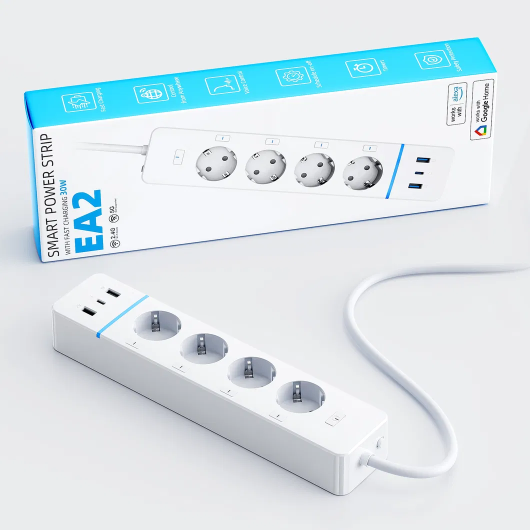 Protetor de Surto com Controle Remoto, USB, Tomada Inteligente com Plugue EU