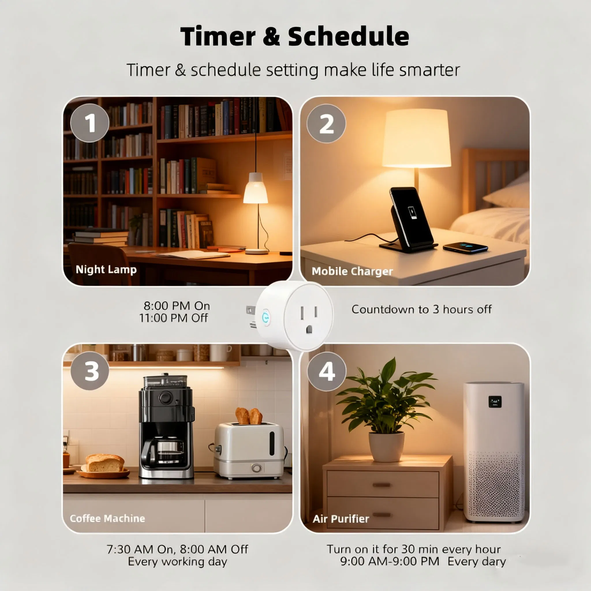 Plugue Inteligente WiFi Tuya Us Automação Soquete 15A - Controle de Voz Alexa, Ifttt Alexa, Controle em Grupo e Design Mini