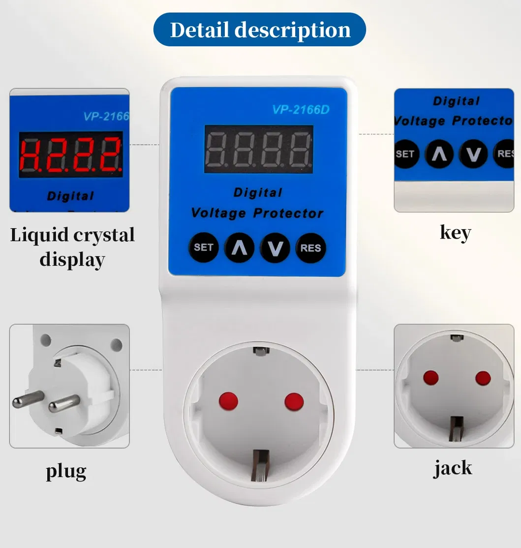 Protetor de Tensão e Corrente Automático Soquete AC 110V 220V Ajustável 16A Protetor de Surto de Energia Soquete Plugue EU
