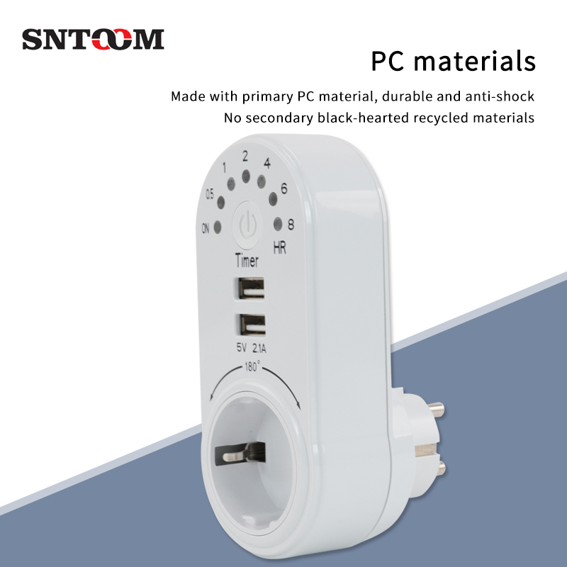Tomada Profissional com Temporizador Mecânico para Carregamento de Carros e Tomada USB para Plugues e Tomadas