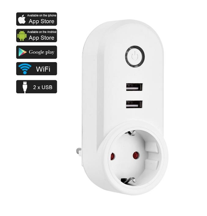 Plug Inteligente Amazon Padrão UE Tomadas Tuya 2USB Tomada de Parede Alexa Controle Remoto WiFi Tuya Casa