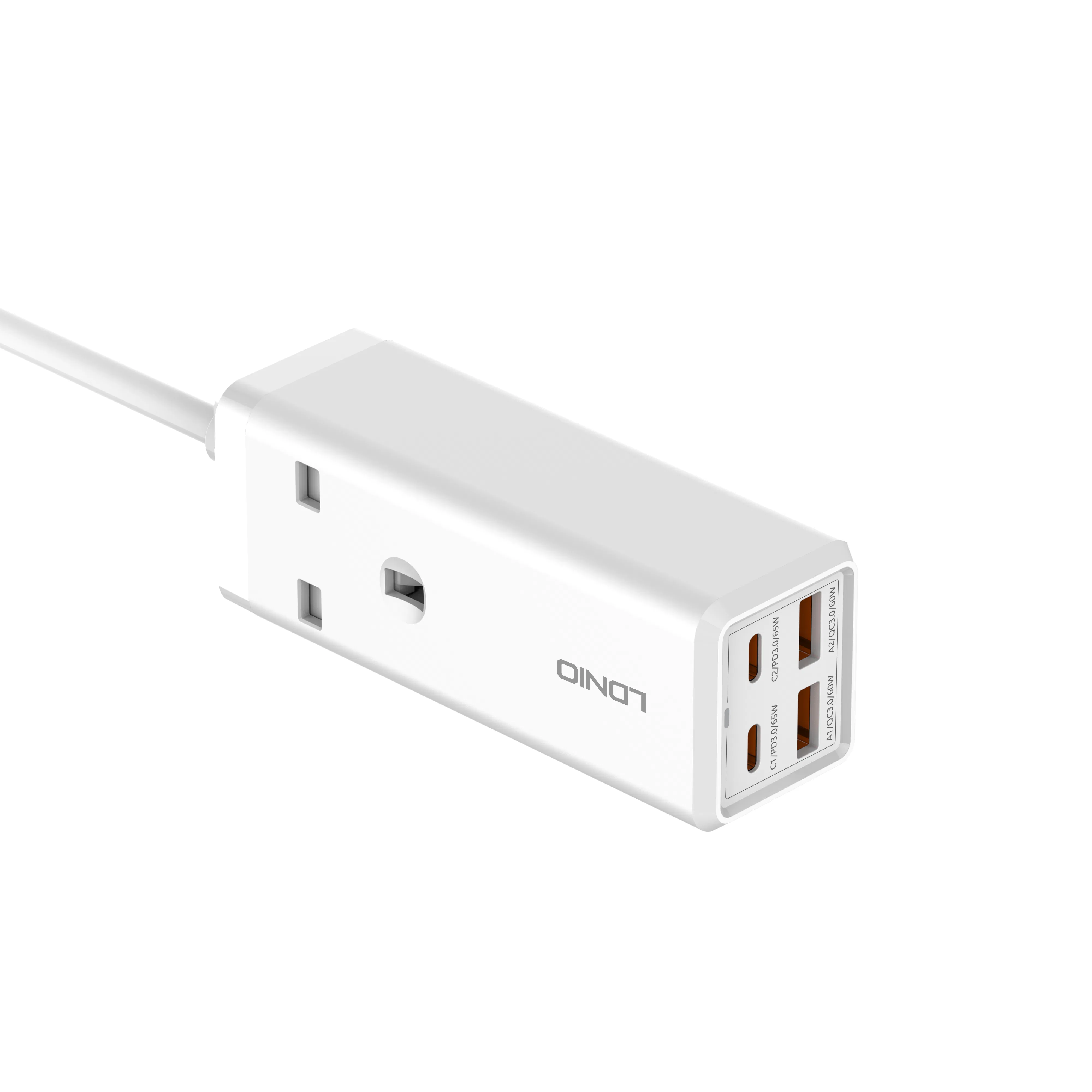 Ldnio Sk1495 Plugue UK 2500W Régua de Energia de Mesa com 2 USB-C &amp; 2 USB-a 65W Alta Potência - Extensão de Múltiplas Tomadas com Proteção contra Sobretensão