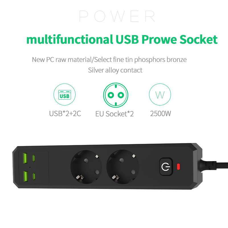 Protetor de Surto Europeu de Alta Qualidade 2500W 110-250V Tomadas Superficiais e Acessórios