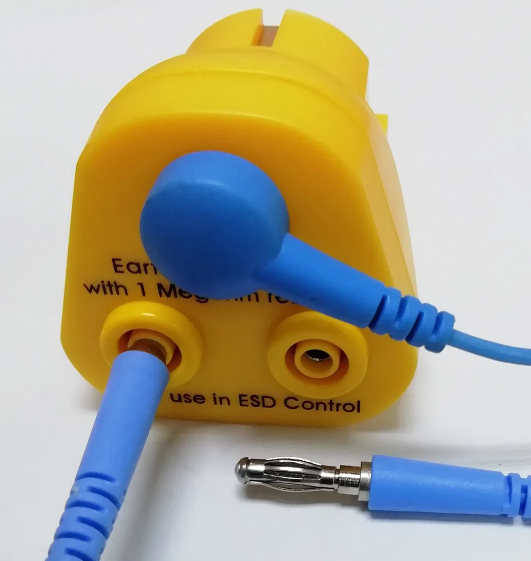 Estação de Aterramento ESD Integrada - Plugue EU com Conectores Snap Triplo 10mm para Conexão Simultânea de Tapete, Pulseira e Equipamento