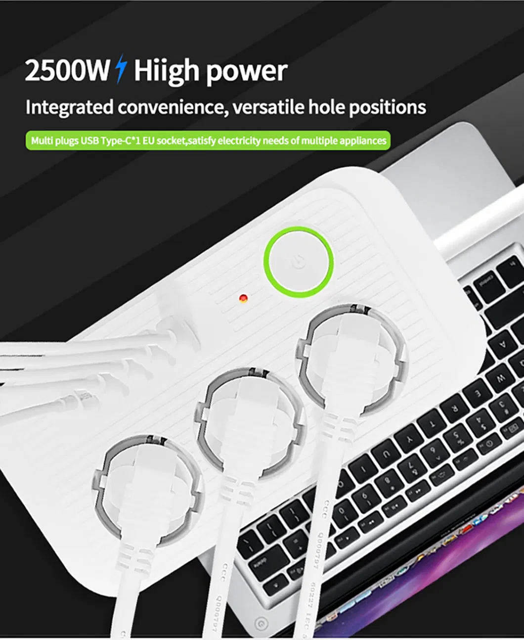Tomada Inteligente de Alta Potência 2500W 230V Extensão da Europa Fita de Energia