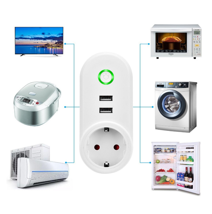 Plug Inteligente Amazon Padrão UE Tomadas Tuya 2USB Tomada de Parede Alexa Controle Remoto WiFi Tuya Casa