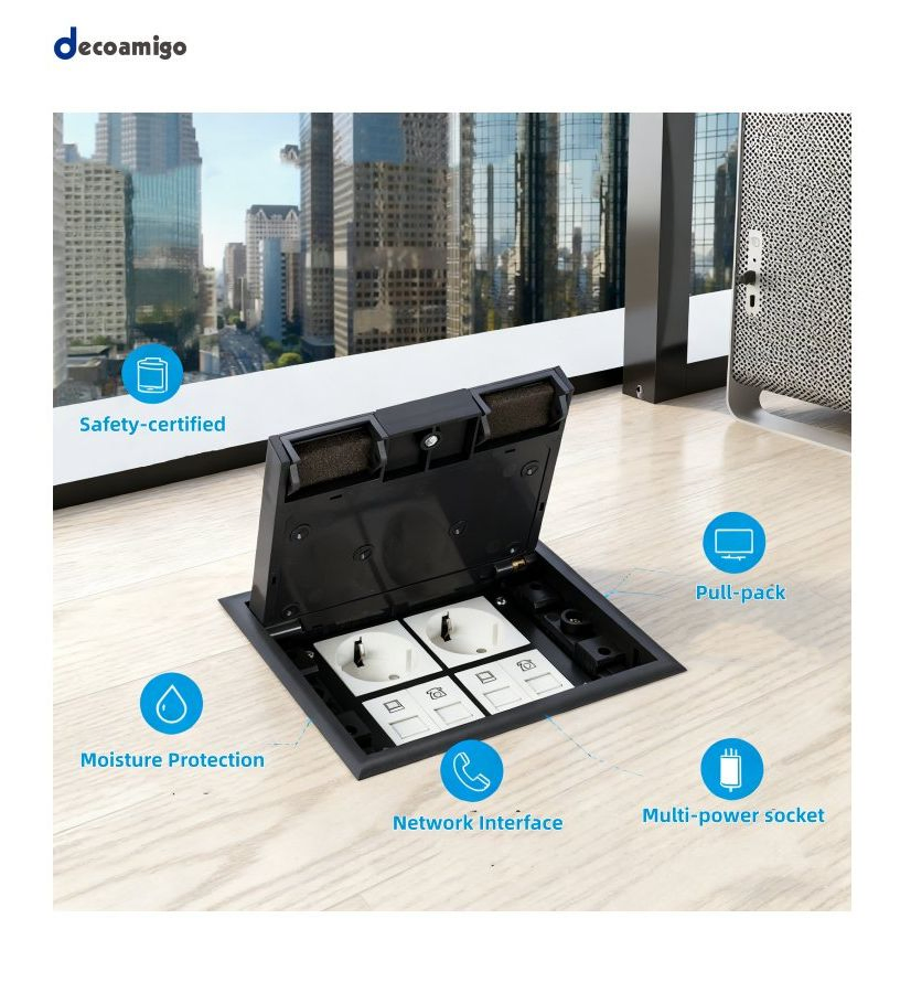 Kit de Tomada Elétrica Embutida Decoamigo para Piso, Kit de Soquete Oculto Plano, Receptáculo Oculto à Prova de Crianças e 2.1A Porta USB