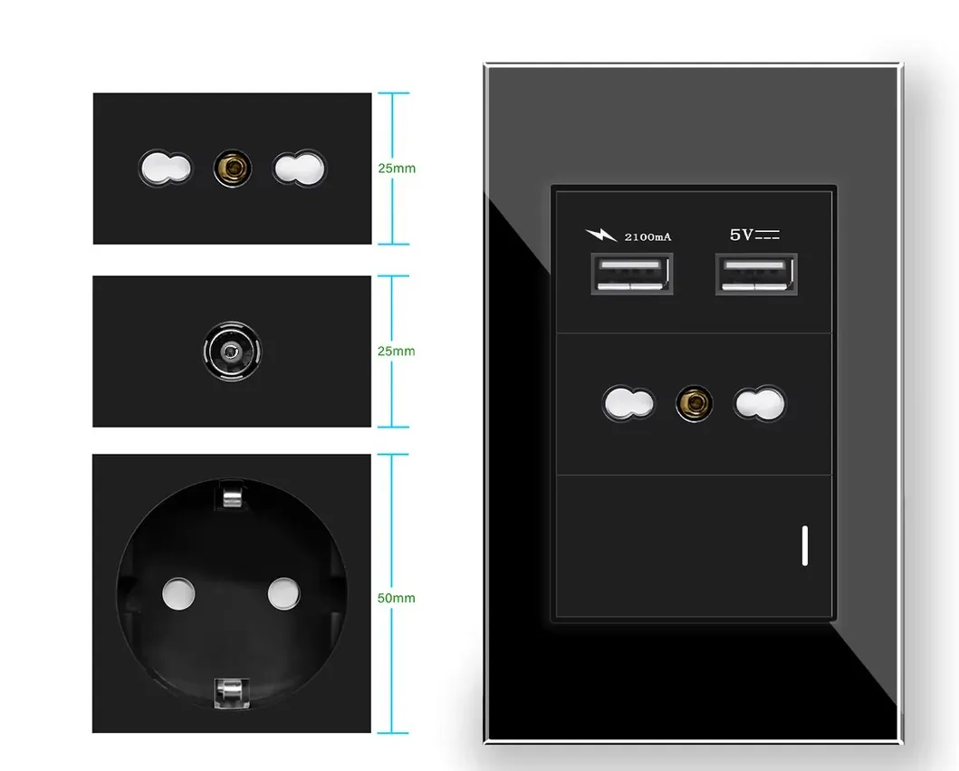 Painel de Vidro Interruptor DIY Personalizado Combination10A/20A Tomada de Energia Porta USB Padrão Brasileiro Soquete de Parede