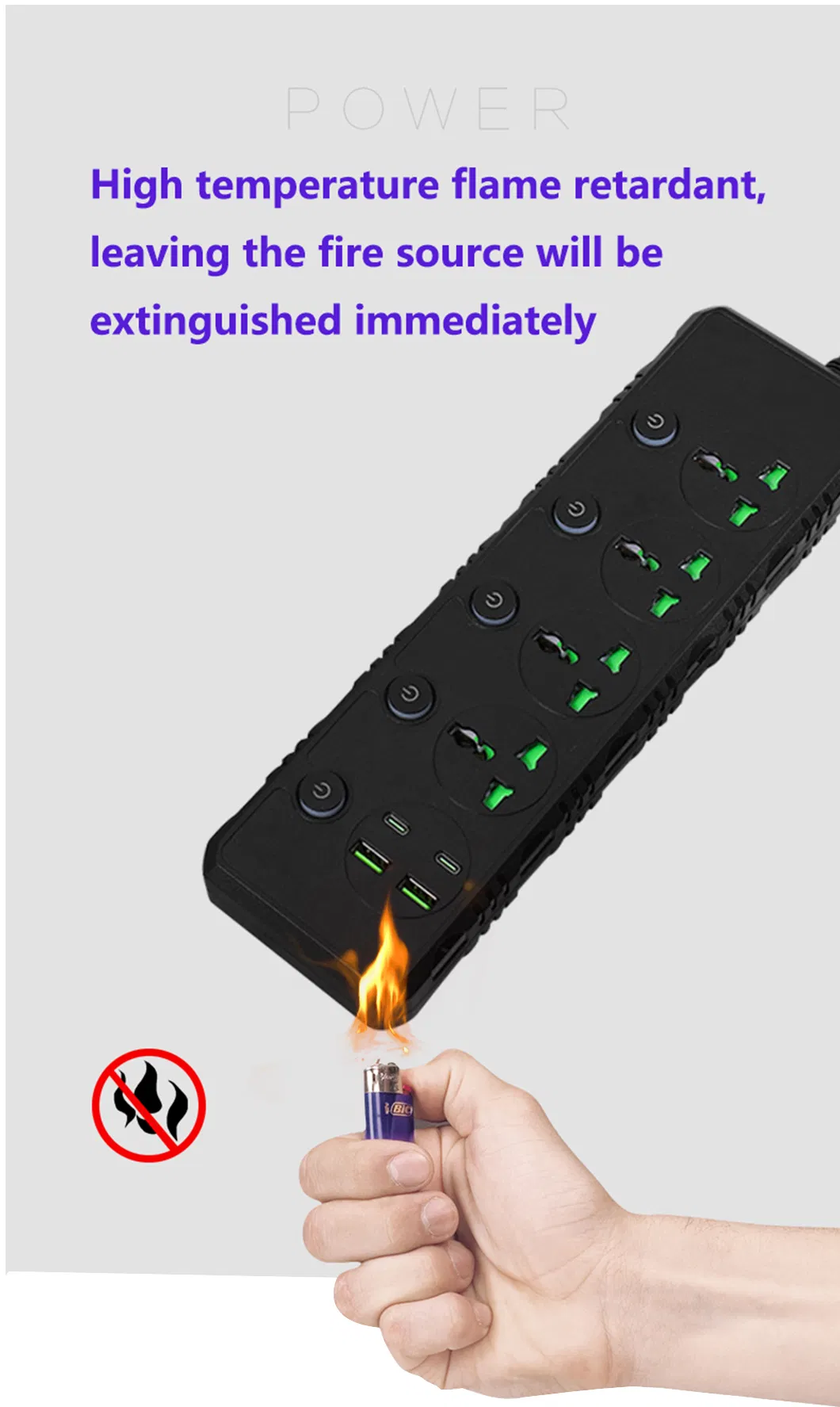 3000W Fitas de Energia Multi Plug de Alta Potência com 2 M Fio