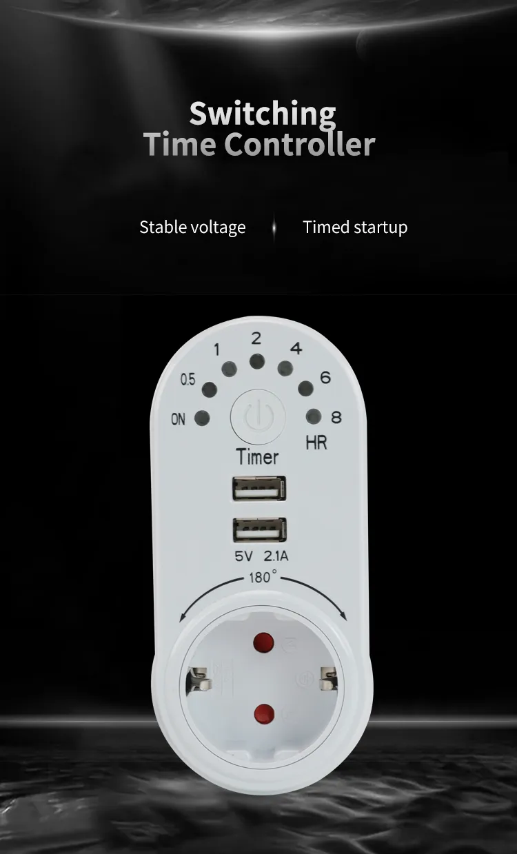 Tomada Profissional com Temporizador Mecânico para Carregamento de Carros e Tomada USB para Plugues e Tomadas