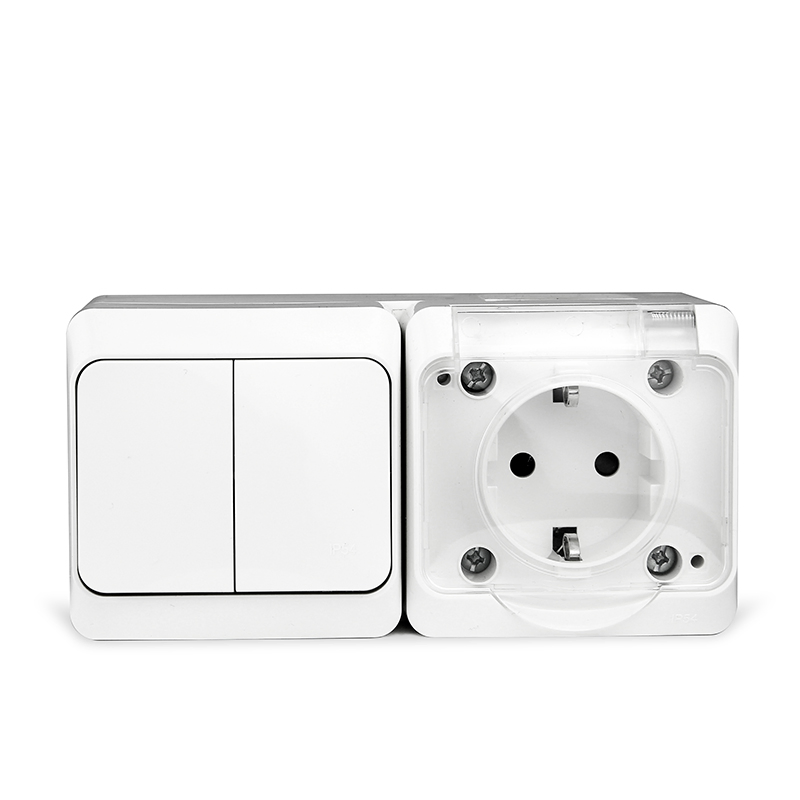 Padrão da UE IP54 Interruptor de parede elétrico com botão pressionado, montado na superfície, à prova d'água, à prova de poeira, à prova de intempéries, para uso externo, material PC