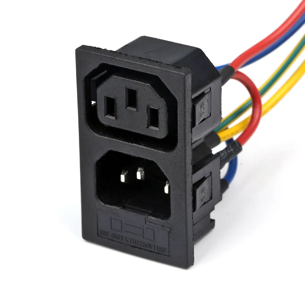 Conector AC Design Integrado C13+C14+10A 250V Fusível Tomada Macho+Fêmea Soquete