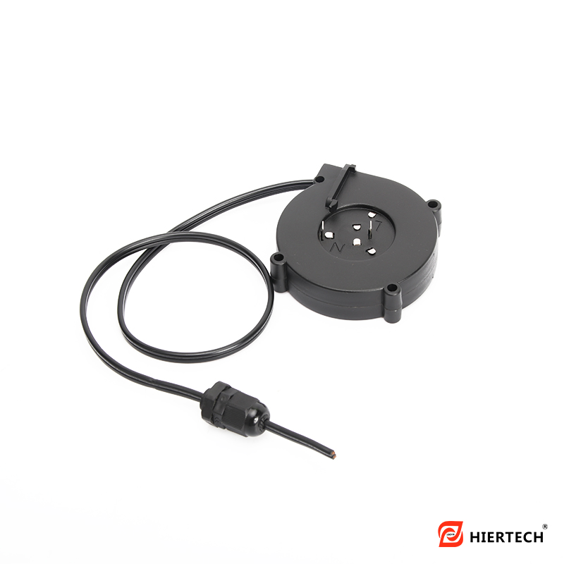 HIERTECH Mini Bobina de Cabo Preta Pequena Extensão Elétrica Retrátil