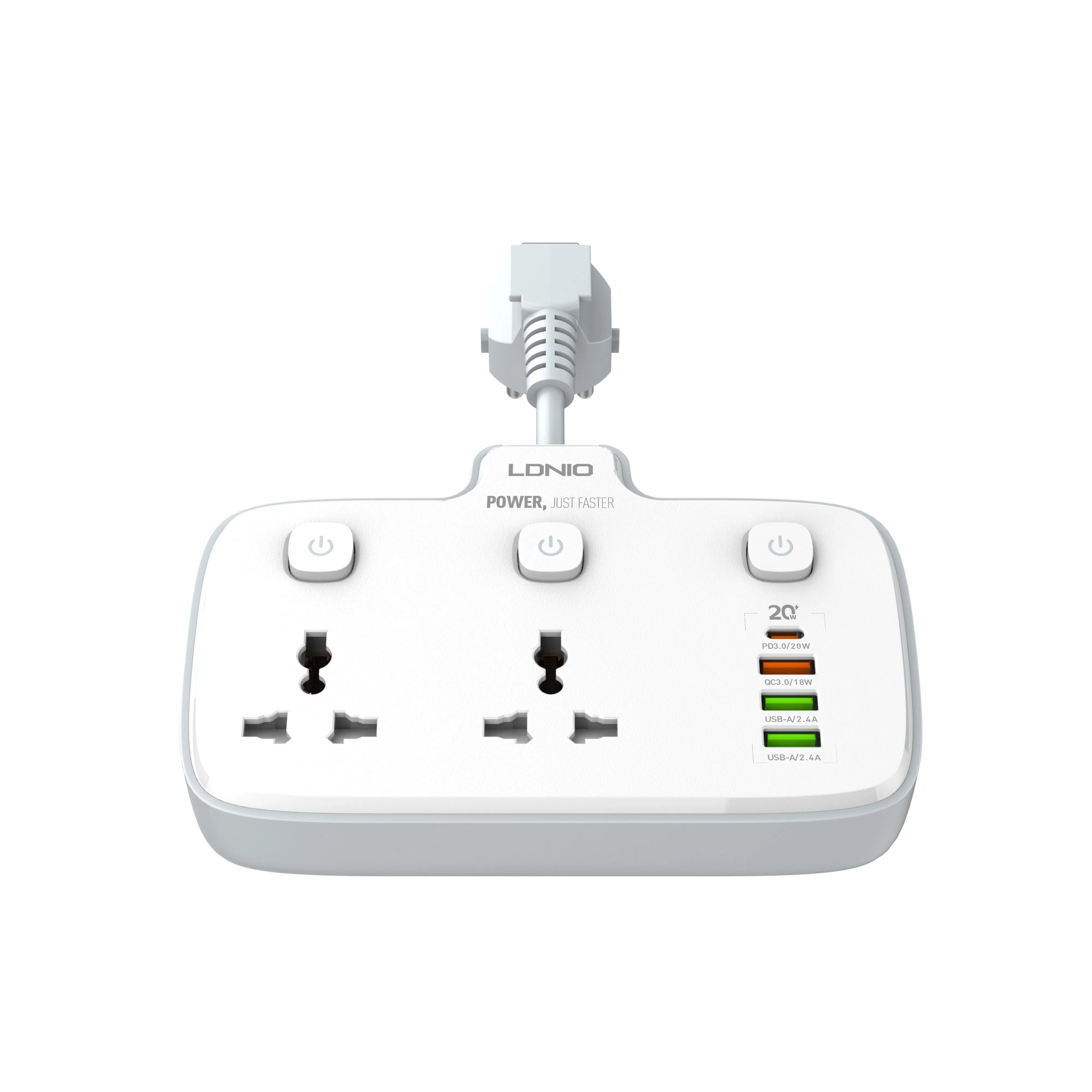 Ldnio Sc2413 Tomadas Universais 4 Portas USB de Carregamento Rápido para Celulares Carregador de Parede com Proteção contra Sobretensão Soquete de Extensão