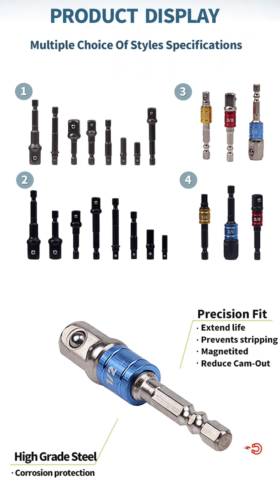 Adaptador de Soquete de Múltiplos Tamanhos para Conjunto de Bits de Chave de Impacto