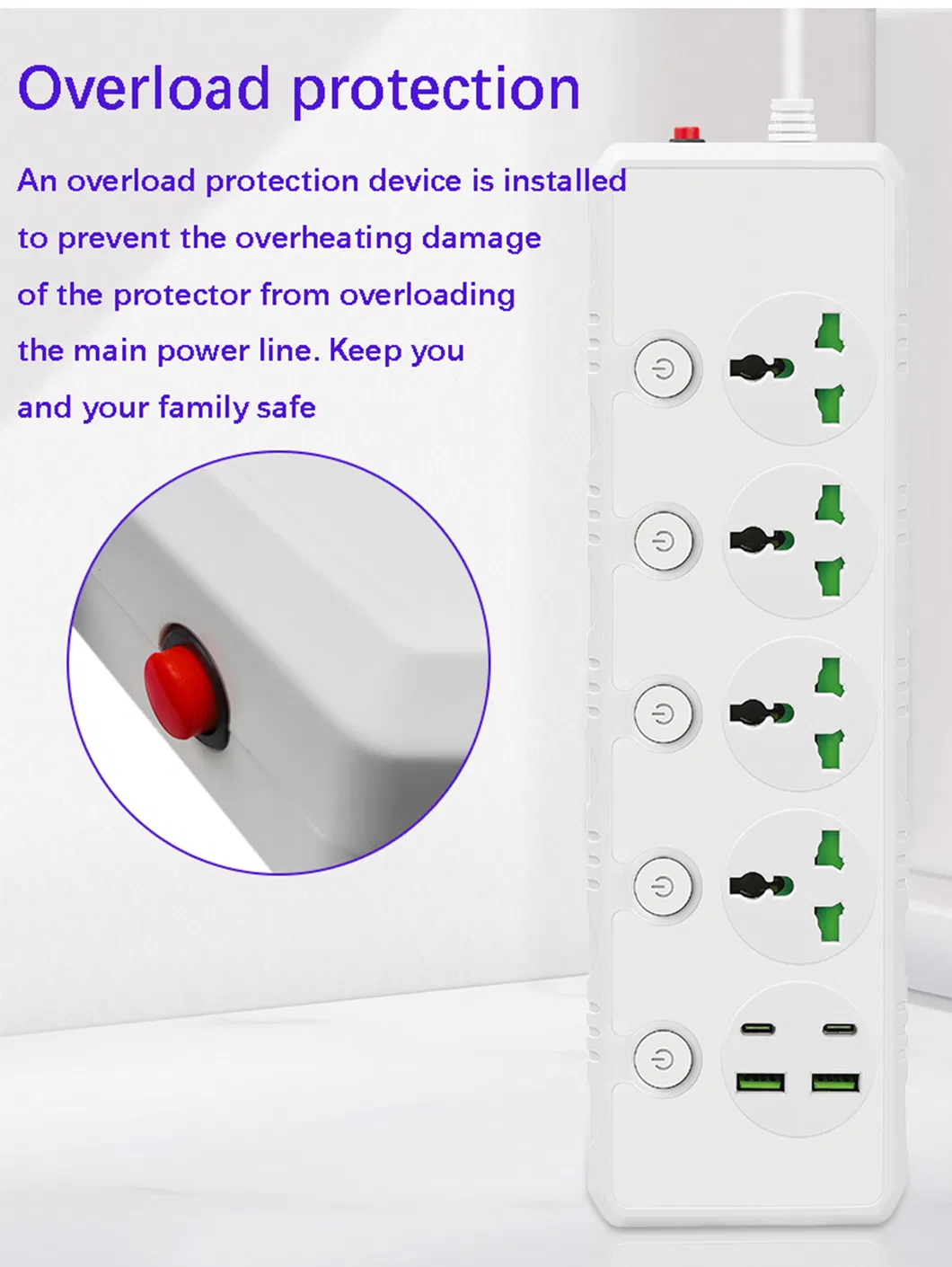 3000W Fitas de Energia Multi Plug de Alta Potência com 2 M Fio